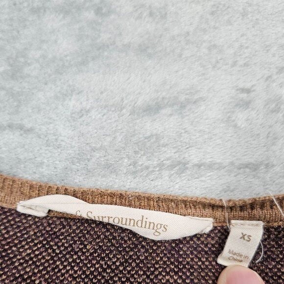 Soft Surroundings Sweater Womens XS Brown Purple Abstract Floral Artsy Tunic - Picture 3 of 7